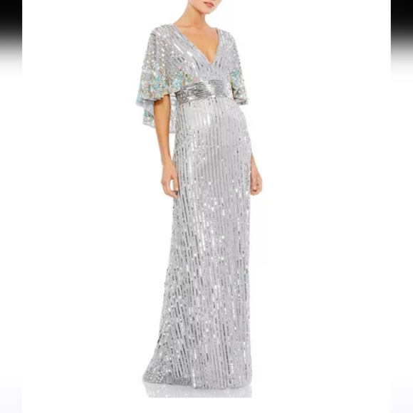 NWT $598 Mac Doggal Cape Sleeve Sequin Prom Dress - Picture 1 of 17
